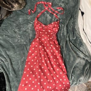 SUPER RARE silk polka dot betsey johnson halter midi dress with POCKETS size 4 S
